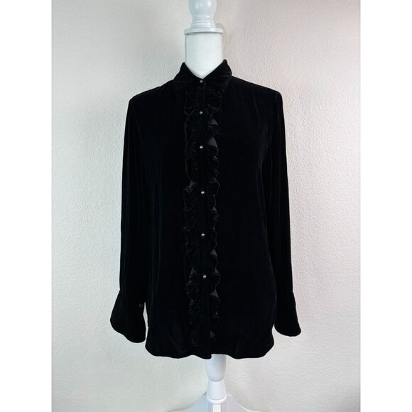Lauren‎ Ralph Lauren women's medium black velvet long sleeve button down tunic - Picture 1 of 7